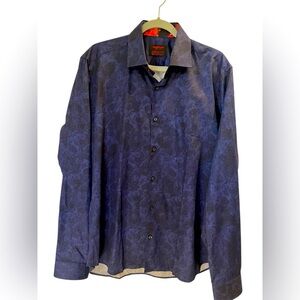 Jared Lang After Hours Slim Fit Button Down Shirt 100% Cotton Sz L Blue Paisley